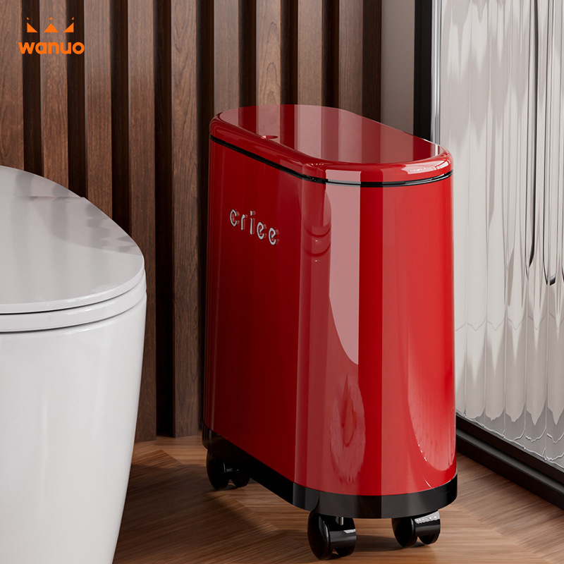 Bathroom Trash Can for Home Use, High-Capacity, Narrow Gap with Lid and Wheels for Toilet and Living Room