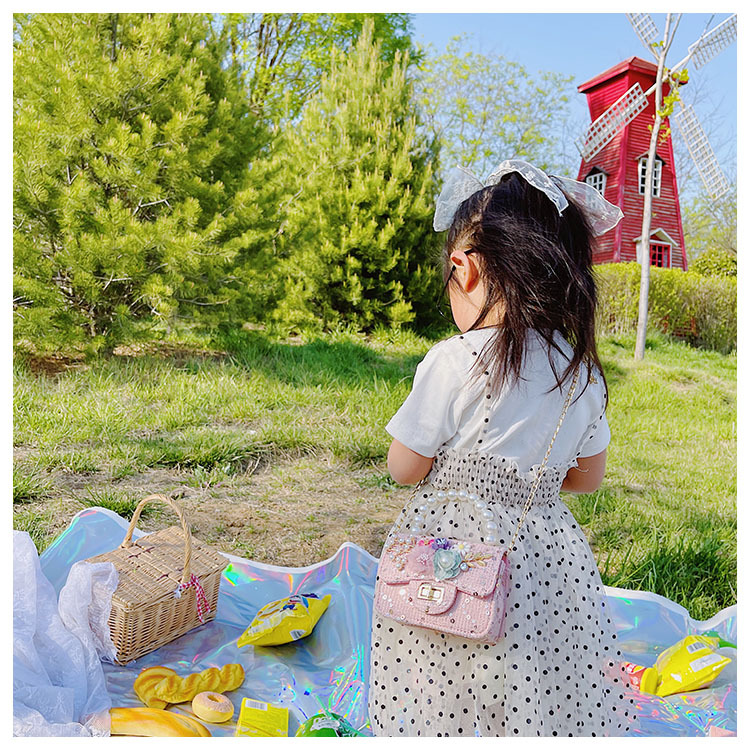 Girl'S Cloth Flower Bow Knot Cute Sequins Pearls Square Lock Clasp Crossbody Bag display picture 29