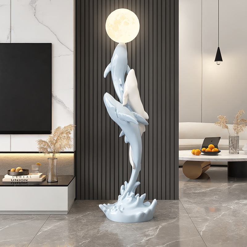 Art de escultura de ballenas de lujo ligero gran lámpara de piso artesanía decoración para el hogar decoración sala de estar TV gabinete junto al sofá