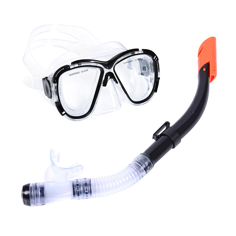 Amazon large field of vision myopia mask tempered glass diving glasses breathing tube suit snorkeling equipment manufacturers direct supply