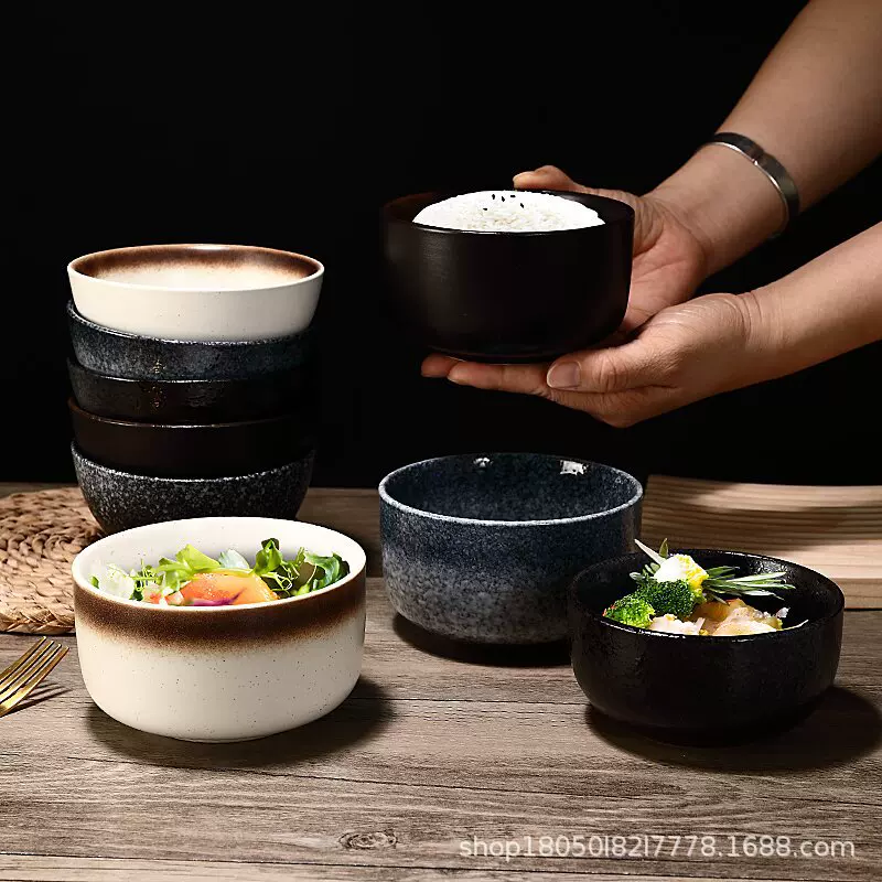 日式复古园野陶瓷餐具盖饭碗家用饭碗餐厅沙拉碗法海钵拉面碗汤碗
