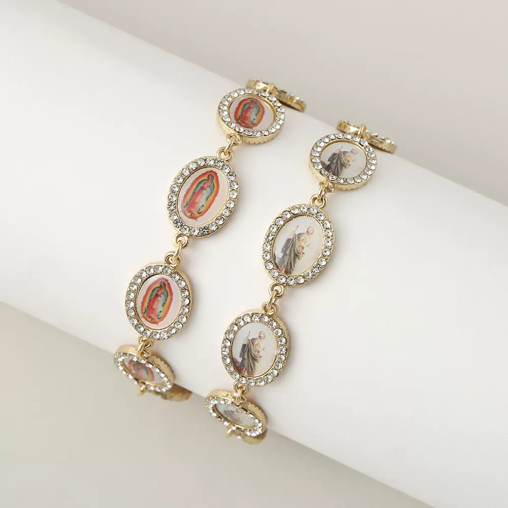 跨境欧美中古纯铜手链点钻椭圆微镶手饰时尚简约首饰女高级感金色