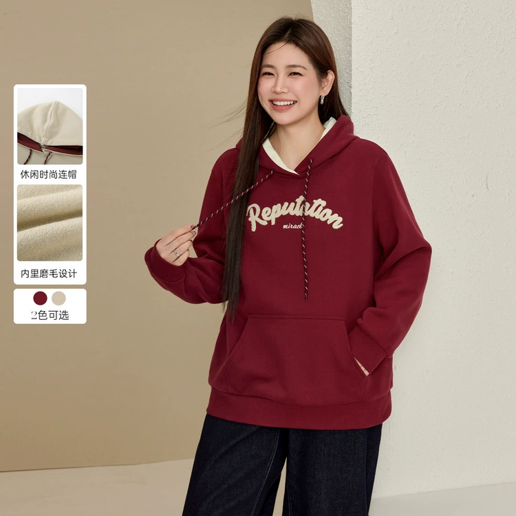 [Американский ленивый ветер с капюшоном утолщенные теплые свитера] Flavy Show большой размер женский толстый mm2024 зимний новый