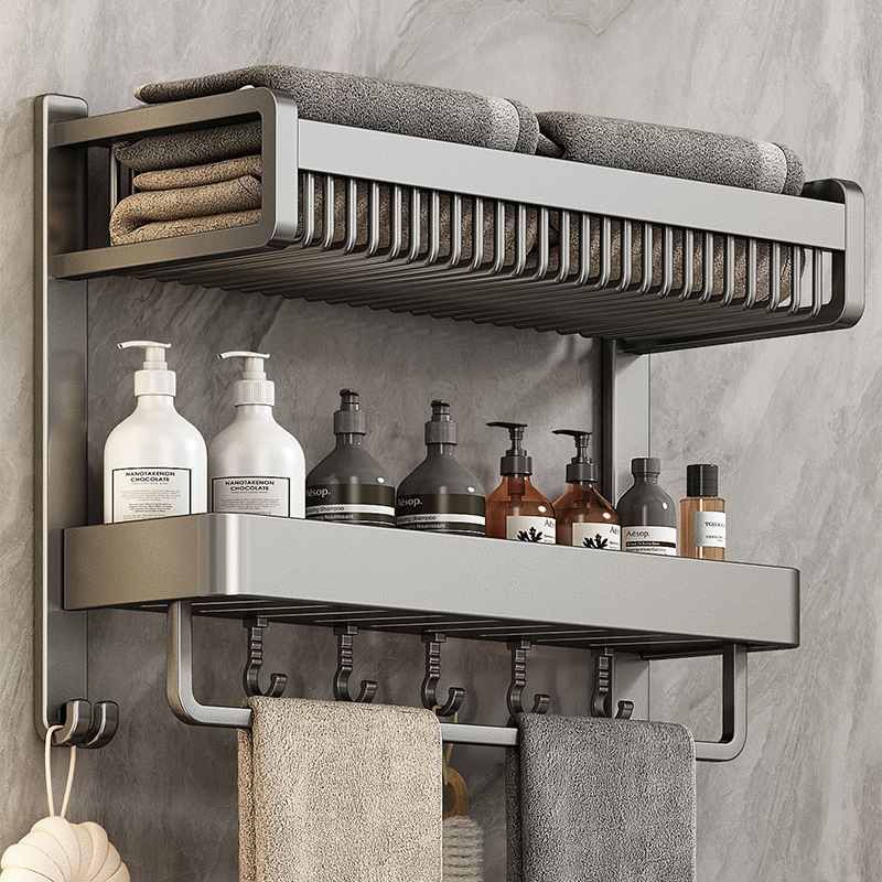 Towel Rack Toilet Punch-free Storage Rack Integrated Wall-mounted Bathroom Toilet Bathroom Shelf Space Aluminum Bath Towel Rack Towel Rack Toilet Punch-free Storage Rack Integrated Wall-mounted Bathroom Toilet Bathroom Shelf Space Aluminum Bath Towel Rack
