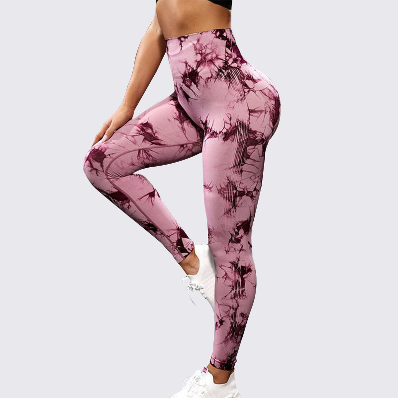 Tie Dye High-Waisted Women's Yoga Pants Breathable Sweat-Wicking Peach Fitness Cropped Sports Tights_desvips.com