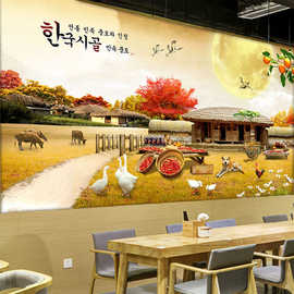 朝鲜族壁纸韩式房子图片墙贴纸民俗风格壁画韩餐店装饰画韩国墙纸