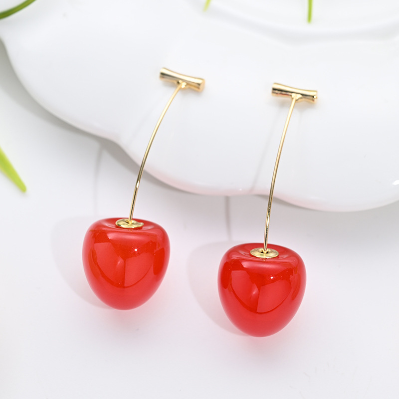 Aretes de cereza roja para mujer – colgante exquisito, fruta de imitación versátil, nuevo estilo