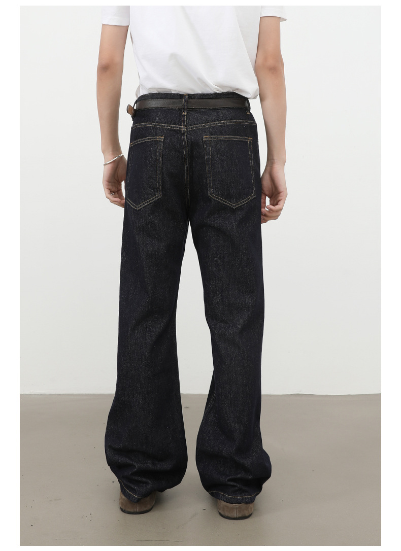 Nirben Denim High Volume Colorfast Raw Denim Jeans For Men Slightly Flared Loose Fit Black Blue_viptrois.com