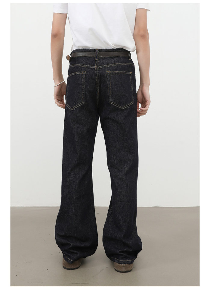 Quần jeans nam dáng suông hơi rộng, ống đứng, lưng giữa, phong cách Hàn Quốc — màu xanh, màu đen chi tiết 5