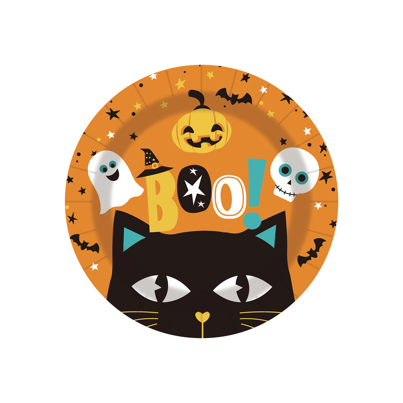 ハロウィン黒猫カボチャゴーストテーマホリデー使い捨て紙ディナープレート紙コップティッシュパーティー誕生日用品|undefined