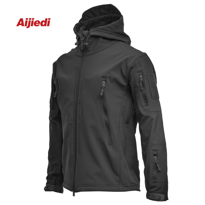 Fábrica directa chaqueta de asalto de cáscara blanda chaqueta de invierno con capuchón chaqueta de viento impermeable cuero cálido camuflaje escalada