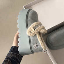 巨好看星星兔子刺绣毛毛雪地靴勃肯鞋2025冬新款厚底内增高魔术贴