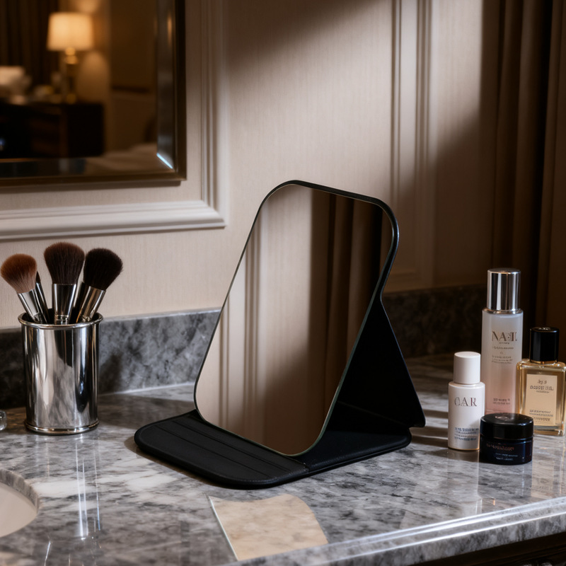 Espejo plegable pequeño espejo de cuero PU dormitorio estudiantil de belleza de escritorio portátil hogar dormitorio de escritorio espejo de maquillaje