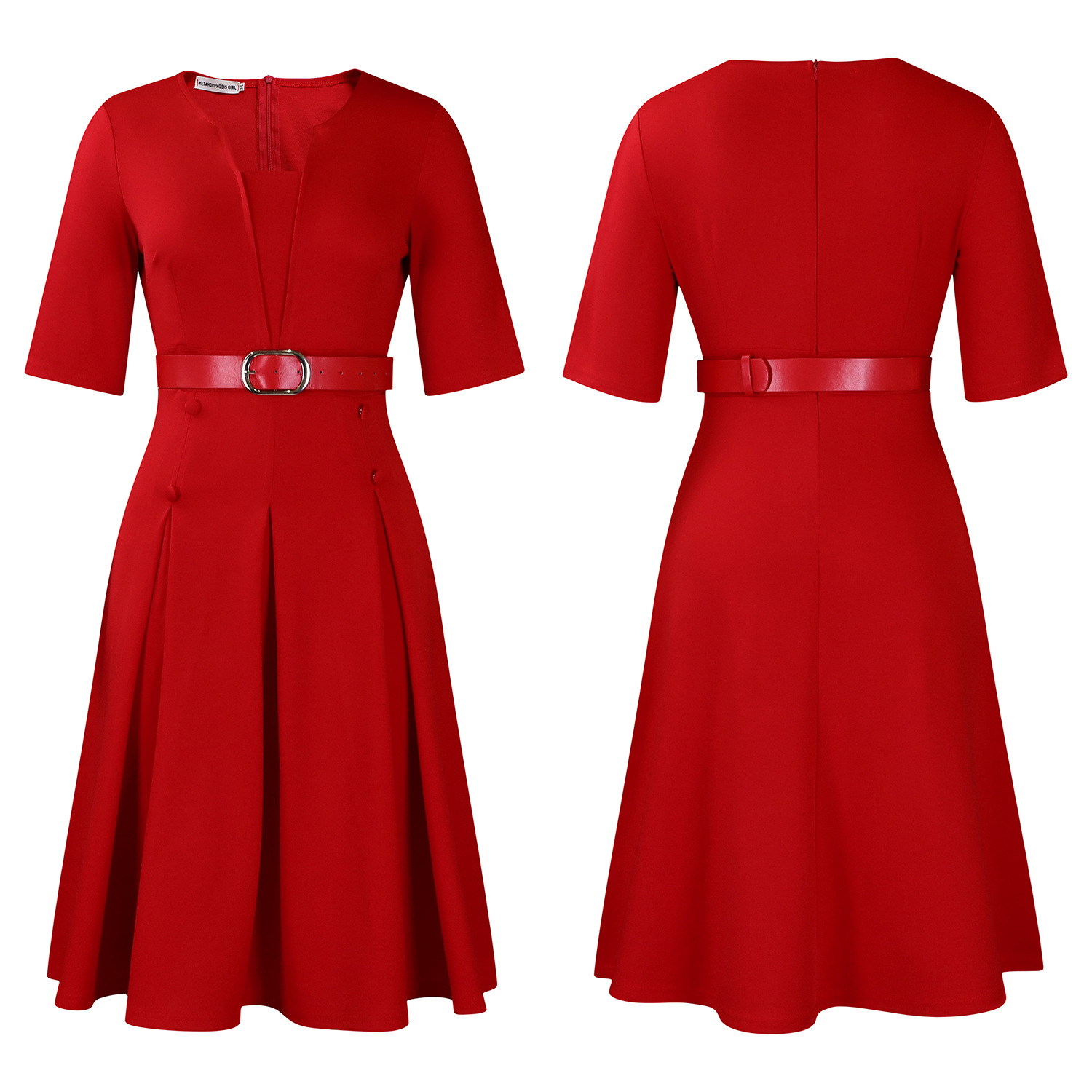 Wholesale Women's Elegant Style Temperament Commuter Belt Solid Color Daily Round Neck Pullovers Half Sleeve A- Line Skirt display picture 43