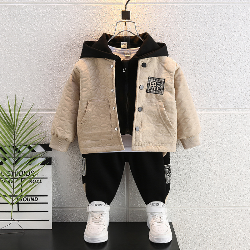 男の子春秋スーツ2025子供用おしゃれ新作男の子クールでハンサムな服ベビー春服韓国風3点セット|undefined