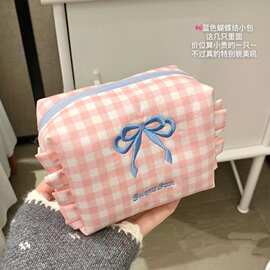 可爱收纳小众格子ins高颜值少女笔袋便携大容量旅行化妆包洗漱A23