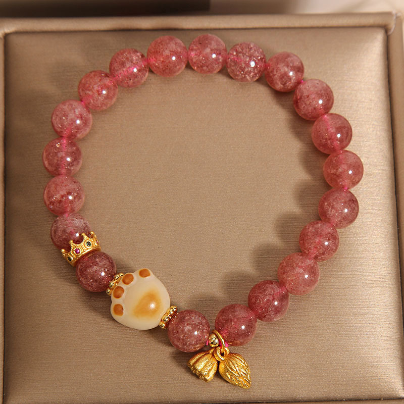 Pulseras de cristal de fresa rosa para mujeres lujosas delicadas y dulces colgantes de loto de nicho para regalar a la novia