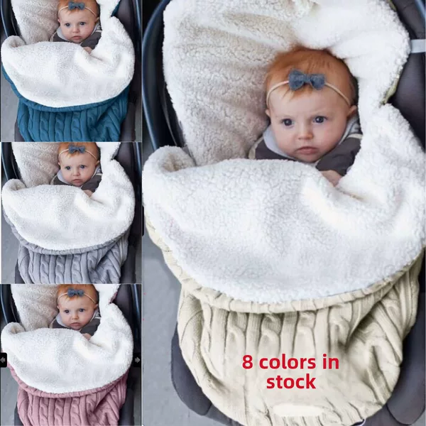 New Baby fleece-lined Sleeping Bag Stroller Wool Sleeping Bag Thickened Knitted Warm Sleeping Bag Stroller Stroller Sleeping Bag