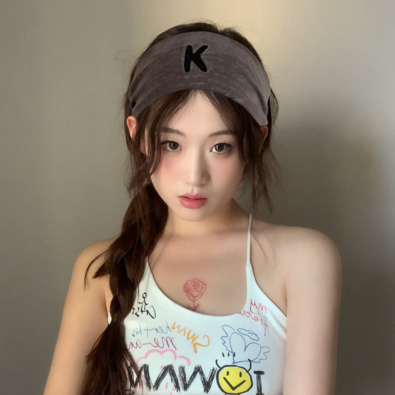 Tocado coreano en letras casuales pañuelos de borde ancho estilo europeo y americano correa de pelo deportiva lavado de la cara correa de pelo para mujeres