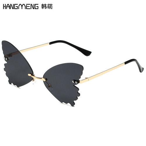 New personalized butterfly street photography sunglasses for women, colorful ocean film frameless sunglasses, European and American ins style glasses, cross-border