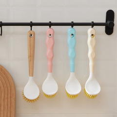 Elm Wood Long Handle Sword Fiber Pot Brush Household Multi-functional Kitchen Cleaning Brush Pot Scrubber Oil-Proof Stove Cleaning Brush