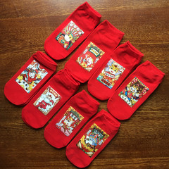 男女大紅春夏秋冬季棉喜慶襪子批發單雙包裝休閒短襪子船襪中筒