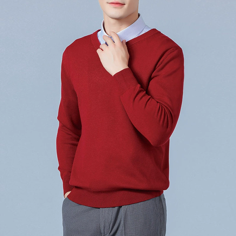Men's demi-season sweater, base knitted woolen long-sleeve, V-neckline, plus size