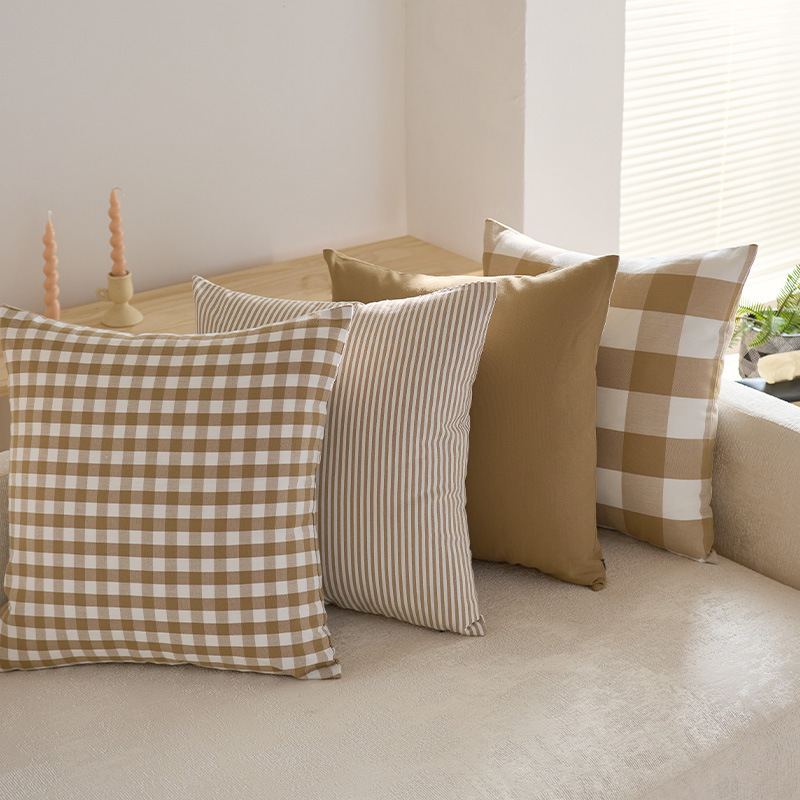 Cotton Linen Style Plaid Cushion Cover Living Room Sofa Pillow Cover Bedside Large Backrest Cover Office Pillow Without Core
