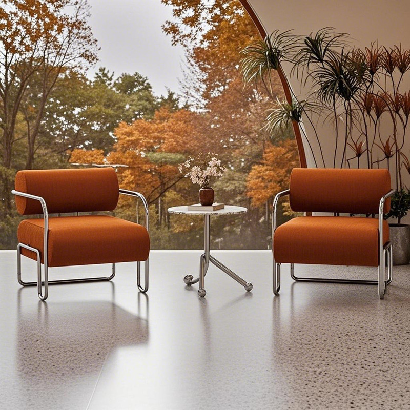 Medieval Style Hotel B&B Light Luxury Reception Chair Stainless Steel Creative Leisure Bauhaus Single Sofa Chair Living Room