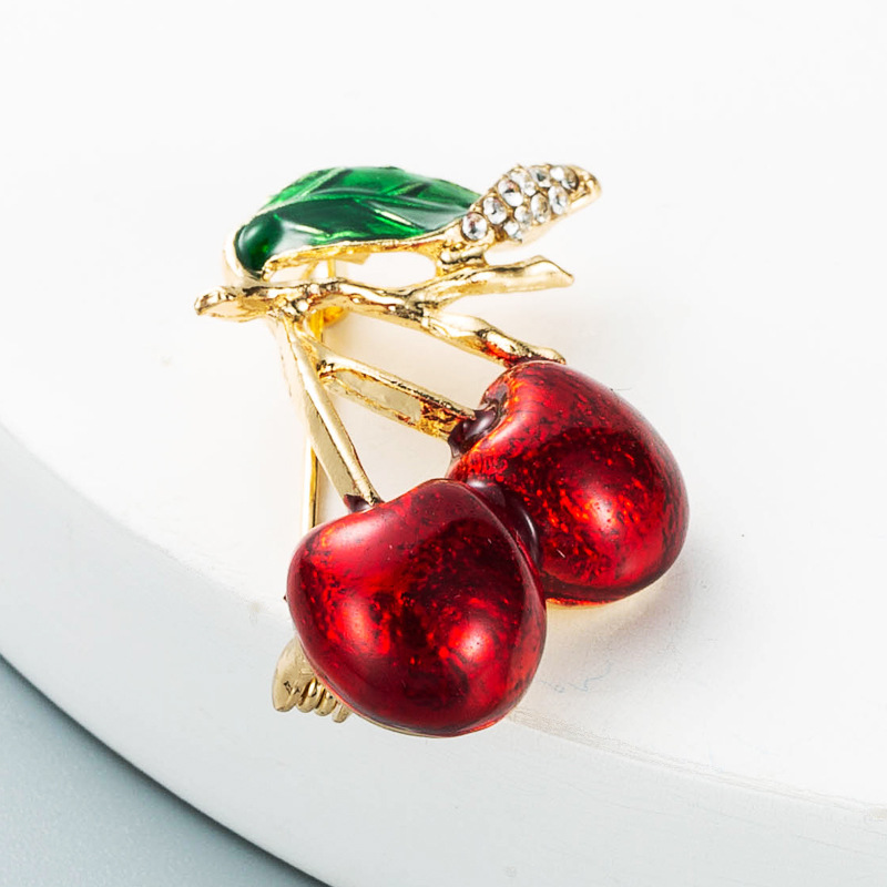 Drip Oil Diamond-studded Cherry Watermelon Brooch Wholesale Nihaojewelry display picture 4