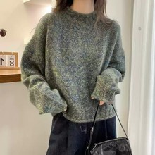 复古杂线蜜熊绒针织衫女欧洲站2025秋装新款欧货女装毛衣打底衫潮