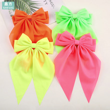 跨境时尚荧光色蝴蝶结飘带弹簧夹 百搭后脑勺头饰发夹发饰 女发卡