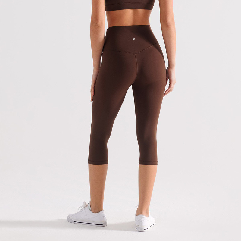 Lulu Style Naked-Feel 7/8 Yoga Pants for Women, Summer T-Tight Yoga Wear, High-Waisted Butt-Lifting Fitness Yoga Shorts