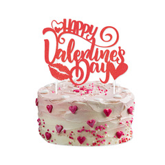 跨境情人節求婚結婚派對裝飾Happy Valentine's Day蛋糕插件批發