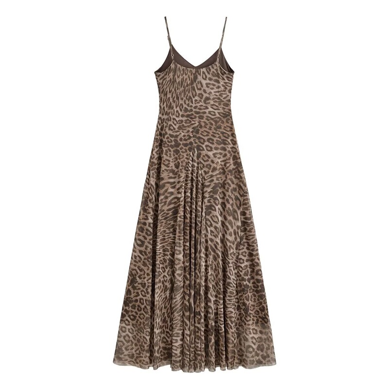 Aliexpress Women's Cross-Border Long Dress Leopard Print Fashion V-Neck Popular European and American Animal Print Stretch Polyester Off-Shoulder Aliexpress Women's Cross-Border Long Dress Leopard Print Fashion V-Neck Popular European and American Animal Print Stretch Polyester Off-Shoulder