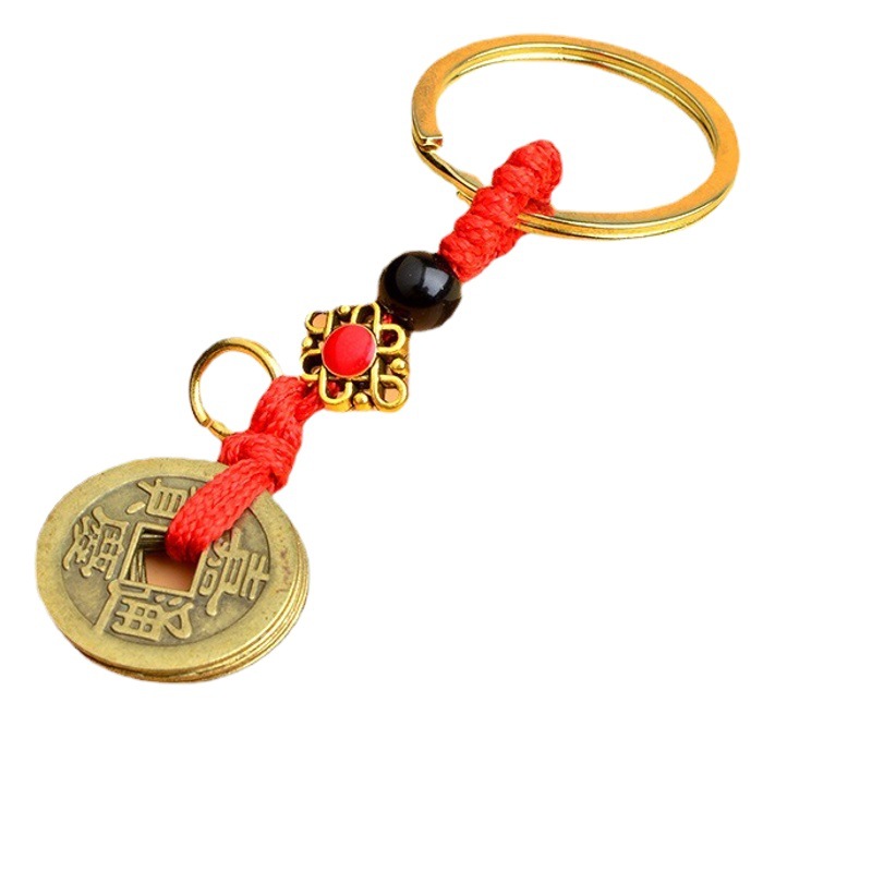 Cuerda roja cinco Emperador moneda de cobre semi-acabado llavero accesorios cuerda todo cobre cinco cobre moneda llavero accesorios fábrica al por mayor