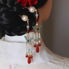 古装束发装原创烧蓝仿点翠蝴蝶发簪U钗古风汉服发饰新娘头饰