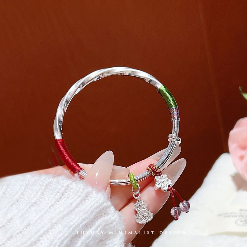 【含礼盒】S999足银纯手工手镯女小众新中式个性民族风银手环批发