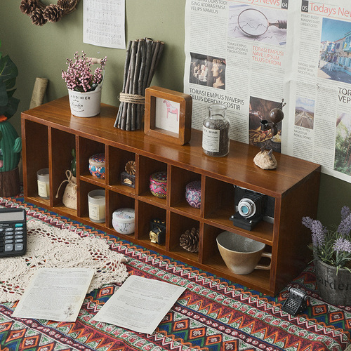 Desktop storage box tape cosmetics shelf desk stationery table wooden retro drawer zakka cabinet