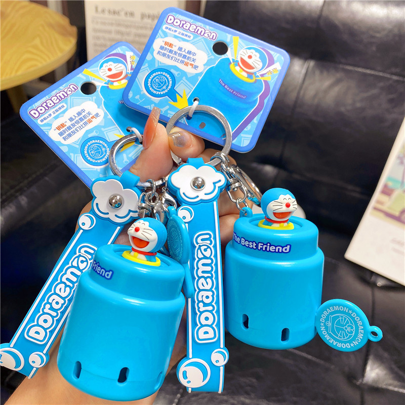 Genuine Doraemon surprise pirate bucket keychain pendant doll blue fat Tinker Bell key chain bag ornaments