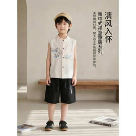 男童夏季汉服短袖套装2026新款儿童国风新中式古风高级演出服唐装