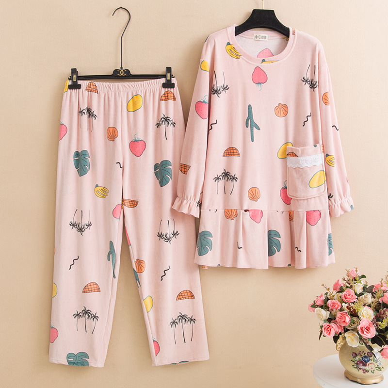 Plus Size Women's Pajamas, Loose and Super Soft Velvet, Thickened for Autumn and Winter, Round Neck, for Plus-Size Women and Pregnant Women, Home Wear Set Plus Size Women's Pajamas, Loose and Super Soft Velvet, Thickened for Autumn and Winter, Round Neck, for Plus-Size Women and Pregnant Women, Home Wear Set