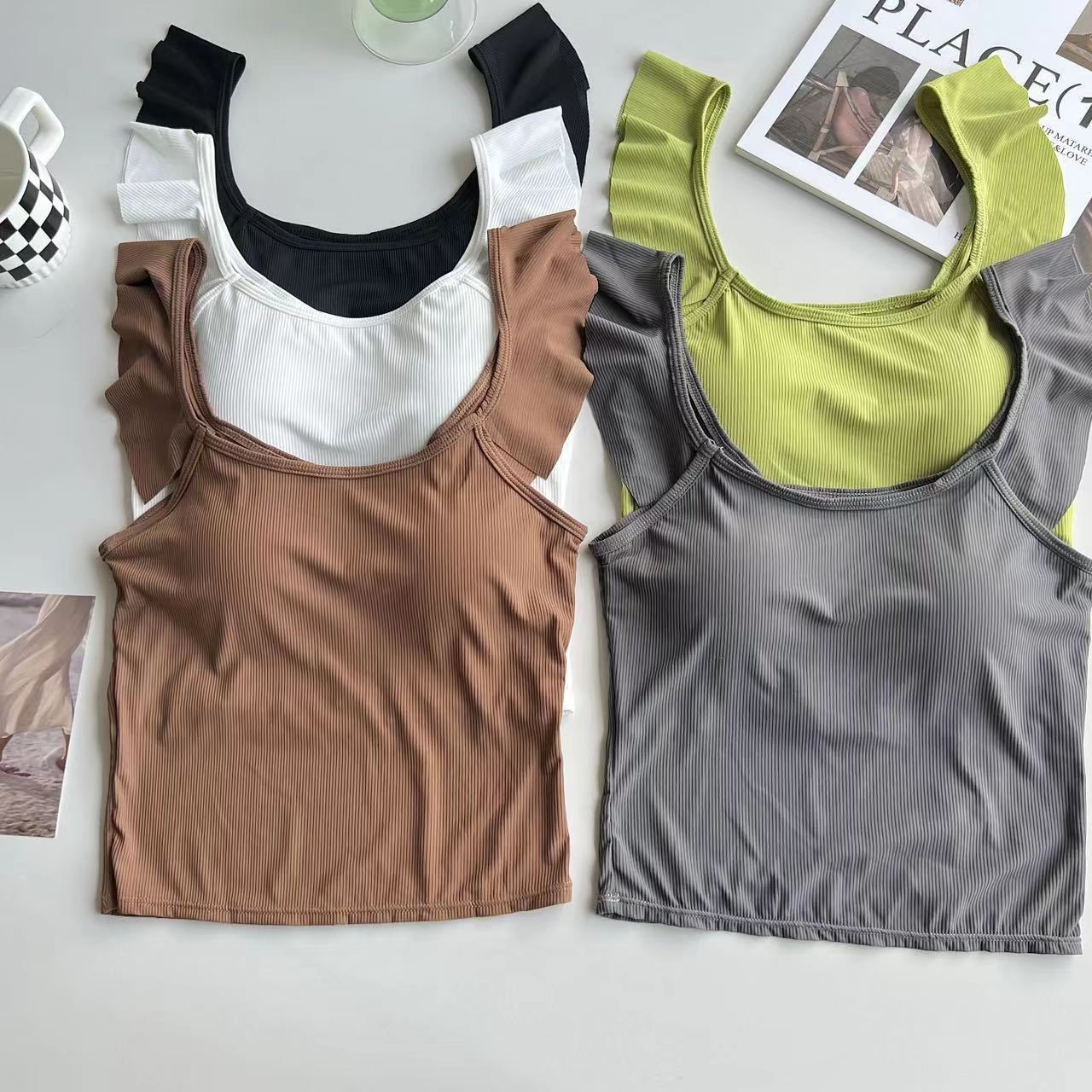 Summer new Ice Silk small flying sleeve camisole women with chest pad slim-fit beauty back tube top underwear bottoming top thin
