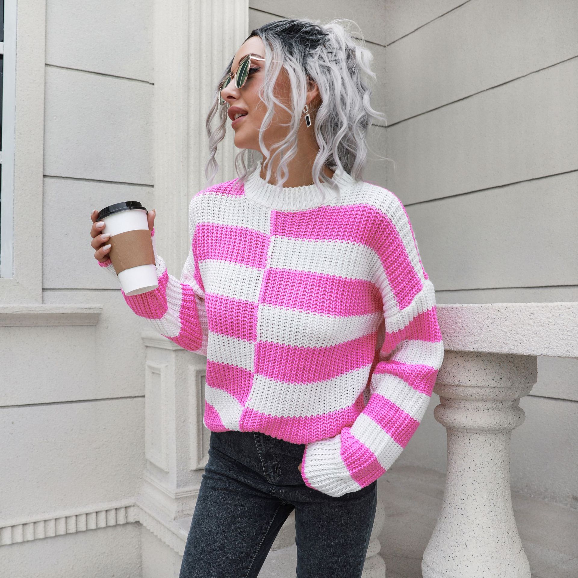 Striped Sweater Women Loose Autumn Winter Long Sleeve Casual Knitwear Sweater