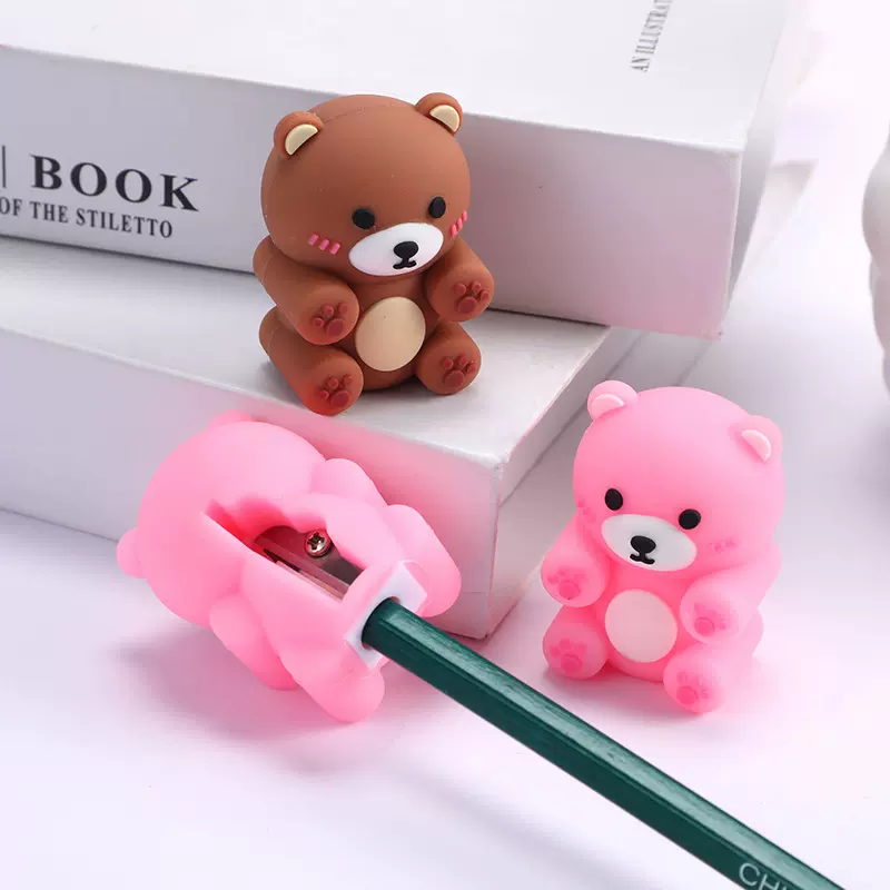 Sharpener卡通粉色小熊小学生文具pvc滴胶软胶转笔刀笔刨卷笔刀