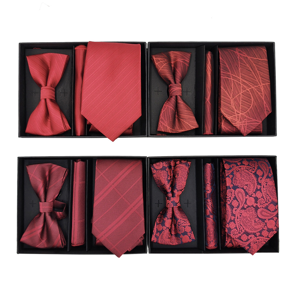 Set di tre pezzi di papillon, fazzoletto e accessori per abito da uomo formale da sposo, confezione regalo_voghion.com