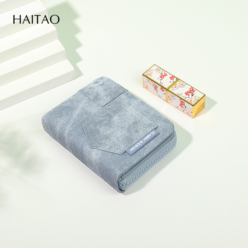 2025 nuevo estilo patrón de mezclilla billetera corta para mujer comercio exterior INS billetera de múltiples tarjetas