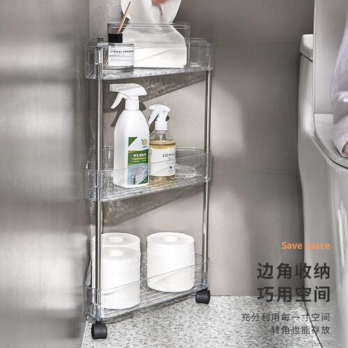 Bathroom storage rack with wheels two-layer 4-layer floor-standing toilet sink side storage removable multi-layer storage rack