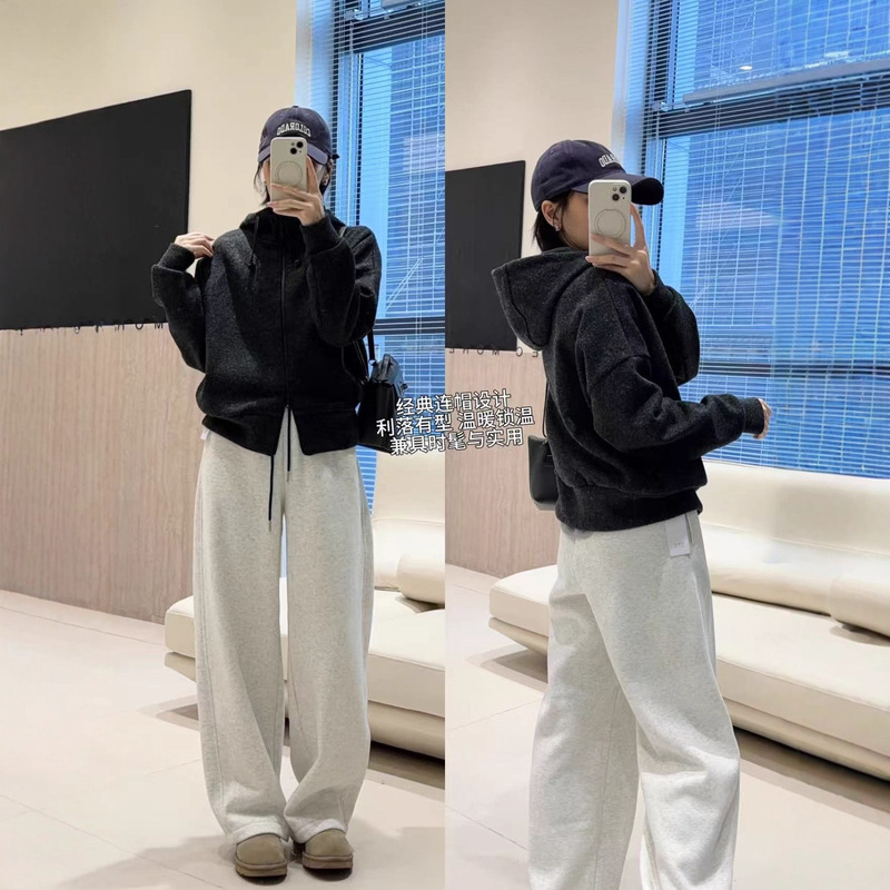 Locks in Warmth and Is Durable! Warm Fleece Wool Knitted Cardigan Casual Stand Collar Hooded Jacket Sweatshirt for Women G112309