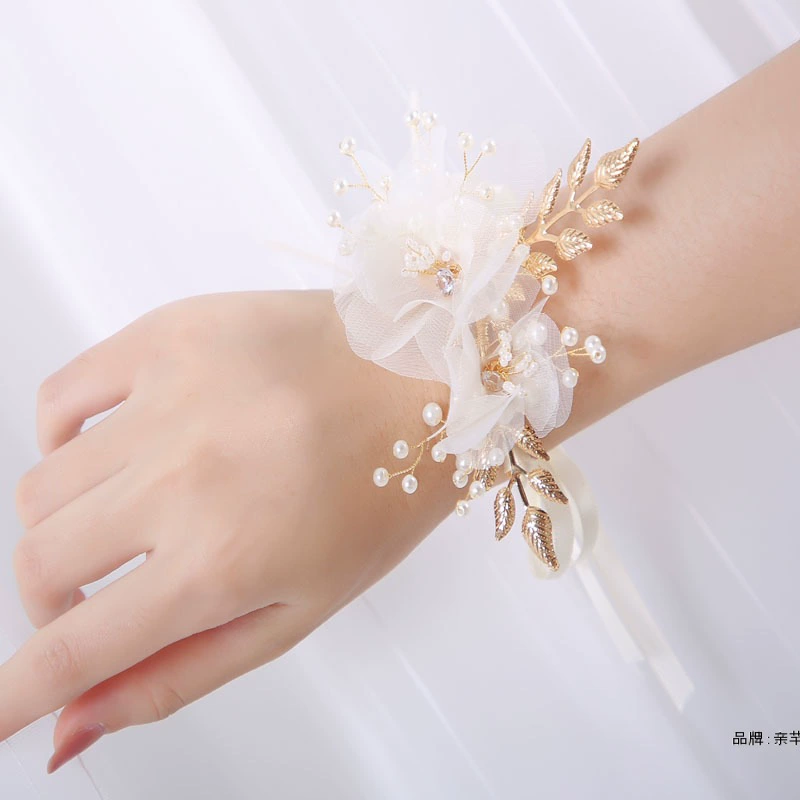 Ф Floral браслет-цветок для невесты, цветочный, для подружек невесты, цвет шампанского